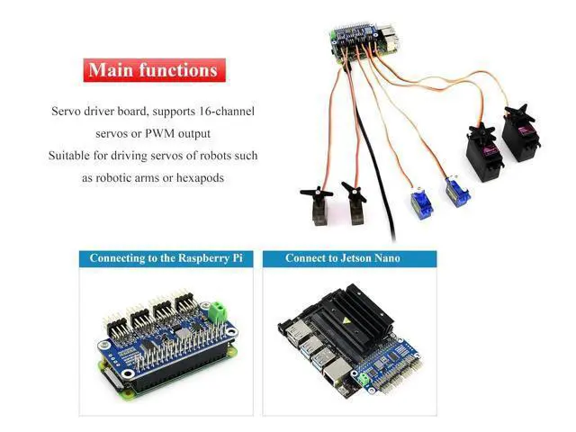 Alt view image 3 of 7 - Servo Driver HAT Compatible with Raspberry Pi 5/4/3B+/3B/Zero/Zero W/Zero 2W and Jetson Nano,16-Channel 12-Bit I2C, Suitable for Robotic Arms or Hexapods Robots Driving Servos, Bent PinHeader