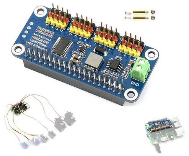 Main image of PWM Servo Motor Driver HAT Compatible with Raspberry Pi 5/4/3B+/ 3B Zero/Zero W/Zero WH and Jetson Nano, 16-Channel 12-bit I2C Interface Straight Pinheader