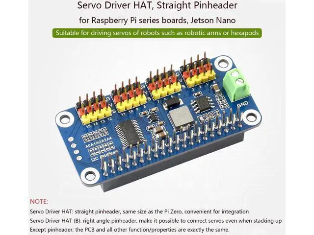 Alt view image 2 of 7 - PWM Servo Motor Driver HAT Compatible with Raspberry Pi 5/4/3B+/ 3B Zero/Zero W/Zero WH and Jetson Nano, 16-Channel 12-bit I2C Interface Straight Pinheader