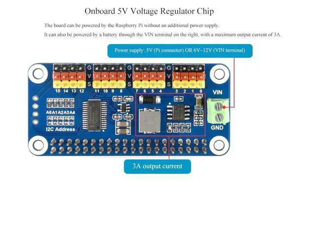 Alt view image 5 of 7 - PWM Servo Motor Driver HAT Compatible with Raspberry Pi 5/4/3B+/ 3B Zero/Zero W/Zero WH and Jetson Nano, 16-Channel 12-bit I2C Interface Straight Pinheader