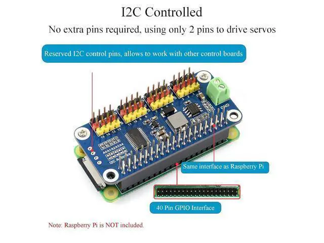 Alt view image 6 of 7 - PWM Servo Motor Driver HAT Compatible with Raspberry Pi 5/4/3B+/ 3B Zero/Zero W/Zero WH and Jetson Nano, 16-Channel 12-bit I2C Interface Straight Pinheader