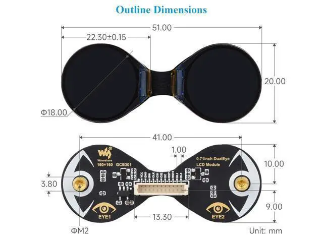 Alt view image 7 of 7 - 0.71inch Double Eye Round LCD Display Module Compatible with Raspberry Pi Pico/Pico W, ESP32 / Arduino, 160x160 Resolution, IPS Panel, 65K Colors, SPI Interface