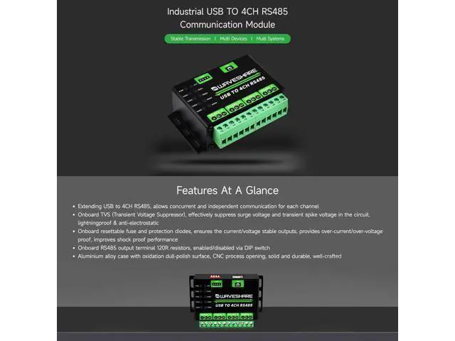 Alt view image 3 of 7 - Industrial USB to 4Ch RS485 Converter, Multi Protection Circuits, Multi Systems Support, Aluminium Alloy Case, Wall-Mount & Rail-Mount Support