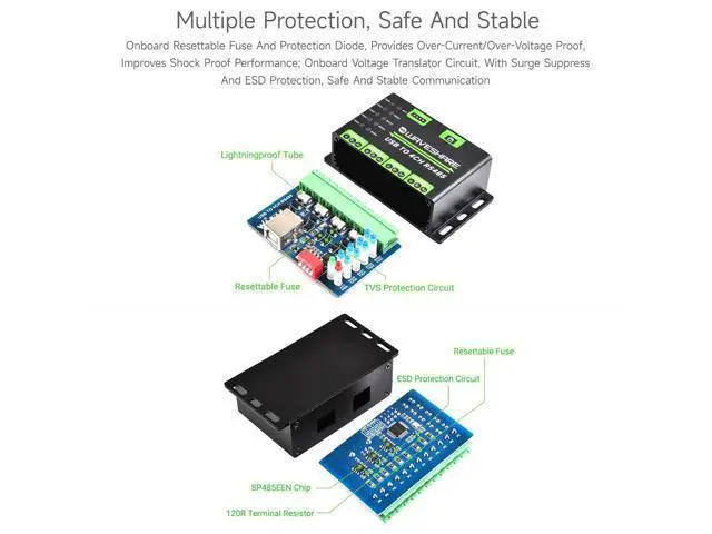 Alt view image 5 of 7 - Industrial USB to 4Ch RS485 Converter, Multi Protection Circuits, Multi Systems Support, Aluminium Alloy Case, Wall-Mount & Rail-Mount Support