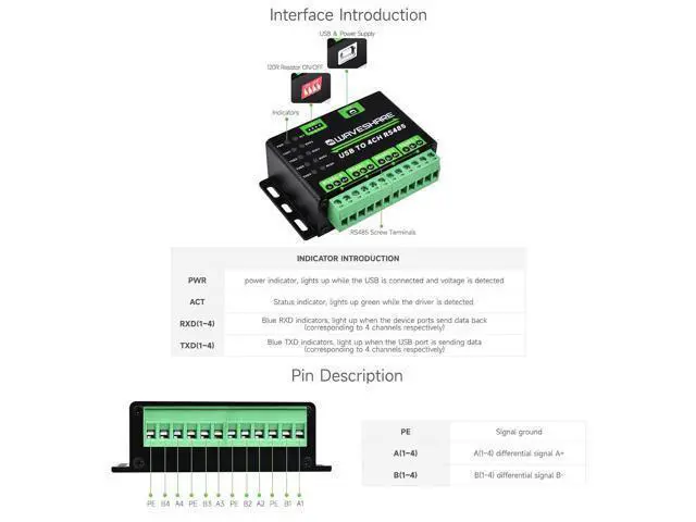 Alt view image 7 of 7 - Industrial USB to 4Ch RS485 Converter, Multi Protection Circuits, Multi Systems Support, Aluminium Alloy Case, Wall-Mount & Rail-Mount Support
