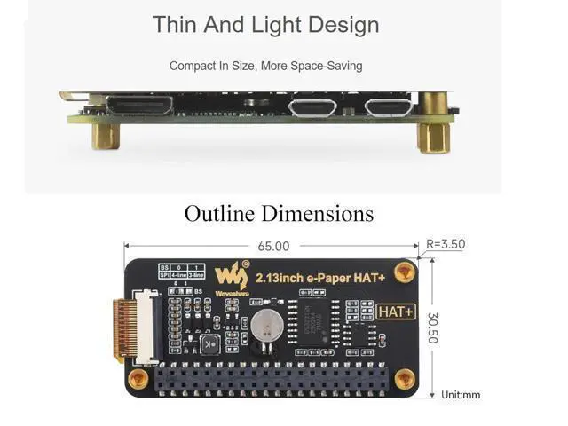 Alt view image 5 of 7 - 2.13inch E-Paper HAT+ for Raspberry Pi 5/ 4B/3B+/3B/2B/A+/Zero W/WH/Zero 2 W/Jetson Nano, E-Ink Display HAT+ Standard 250x122 Pixel SPI Interface with Pwnagotchi Tutorial Support Partial Refresh