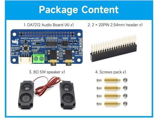 Alt view image 5 of 6 - DA7212 I2S Audio Board Compatible with Raspberry Pi 5/4/3B+/Zero 2W/Zero W, Onboard Dual Microphones, 3.5mm Headphone Jack, AUX, Speaker Header, Support Stereo Encoding/Decoding