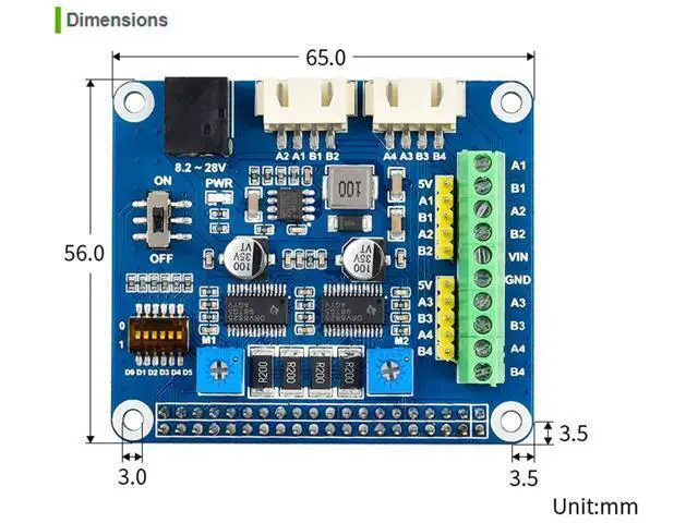 Alt view image 7 of 7 - Stepper Motor HAT for Raspberry Pi 4B/3B+/2B/B+/Zero/W/WH/and Jetson Nano,DRV8825 Motor Controller Drives Two Stepper Motors, Up to 1/32 Microstepping,Use for 3D Printer,Sculpturing Machine etc
