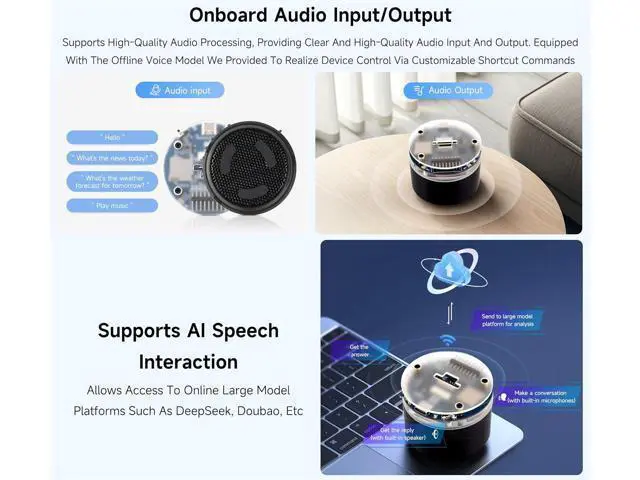 Alt view image 3 of 7 - ESP32-S3 AI Smart Speaker Development Board, Support AI Speech Interaction, Dual Digital Microphone Array, Noise Reduction and Echo Cancellation, Support External Display & Camera, No Battery
