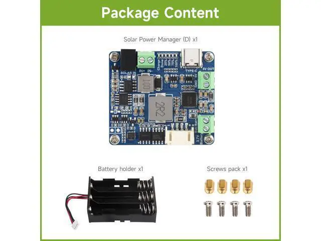 Alt view image 2 of 6 - Solar Power Manager Module (D), Solar Charge Controller USB, Supports 6V~24V Solar Panel and Type-C Power Adapter, 5V/3A Regulated Output, with Battery Holder (Batteries are Not Included)
