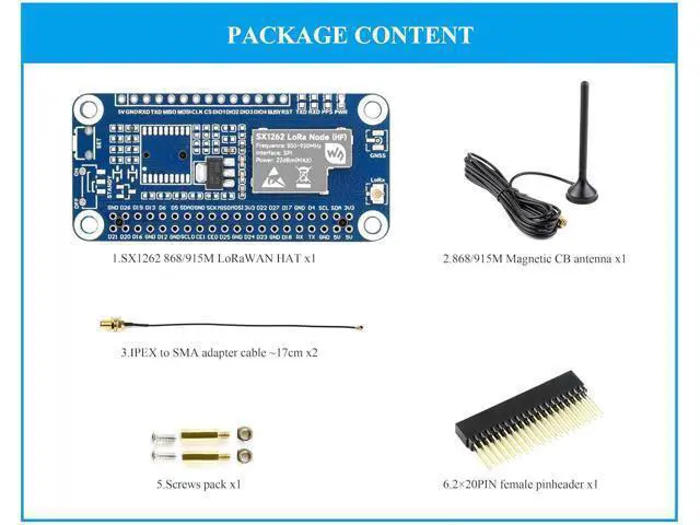 Alt view image 2 of 7 - SX1262 868/915M LoRaWAN HAT SX1262 RF Chip LoRa Module Expansion Board Compatible withRaspberry Pi 5/4B/3B+/Pi3B/Pi Zero W WH/Zero 2W, with Magnetic CB Antenna, Suitable for Sub-GHz Band Network