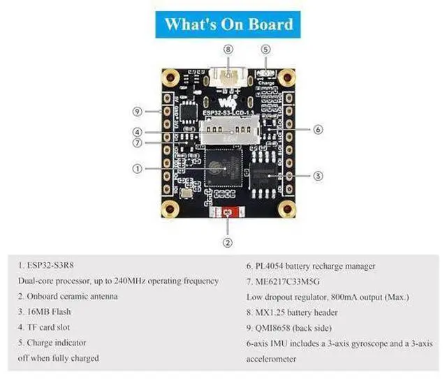 Alt view image 6 of 7 - ESP32-S3 1.3inch Display Development Board, ESP32 with Display 240x240 Pixels, Built-in ST7789V2 Chip and 6-Axis IMU, 262K Color, SPI Communication, Supports 90° Hardware Rotation, with Case