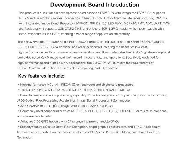 Alt view image 3 of 7 - ESP32-P4-WIFI6 High-Performance Development Board, Based On ESP32-P4 and ESP32-C6, Supports Wi-Fi 6 and Bluetooth 5 / BLE, Rich Human-Machine Interfaces, Supports AI Speech Interaction