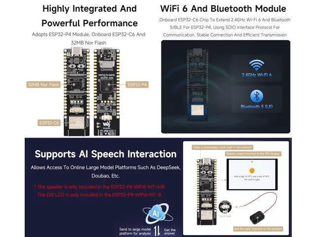 Alt view image 5 of 7 - ESP32-P4-WIFI6 High-Performance Development Board, Based On ESP32-P4 and ESP32-C6, Supports Wi-Fi 6 and Bluetooth 5 / BLE, Rich Human-Machine Interfaces, Supports AI Speech Interaction