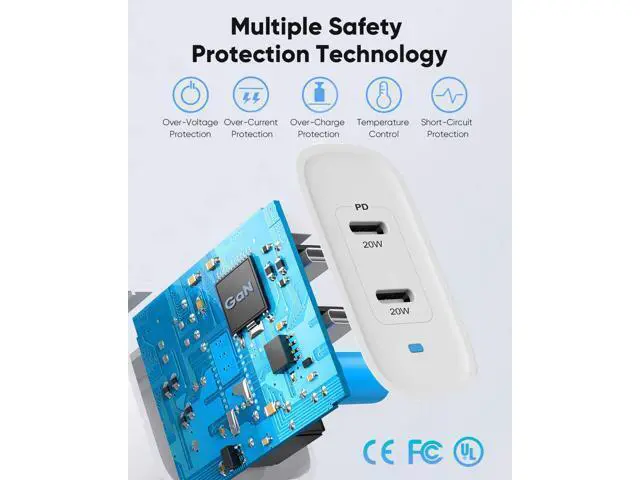 Alt view image 5 of 7 - USB C Charger Block, 40W USB C Wall Charger GaN Foldable USB C Power Adapter 2-Port (20W+20W) PD Fast Charging Block for iPhone 15/15 Pro/ 15 Pro Max/ 15 Plus/ 14/13/ 12/11, MacBook Air, iPad Pro
