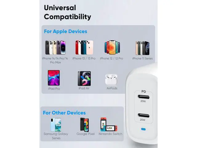 Alt view image 6 of 7 - USB C Charger Block, 40W USB C Wall Charger GaN Foldable USB C Power Adapter 2-Port (20W+20W) PD Fast Charging Block for iPhone 15/15 Pro/ 15 Pro Max/ 15 Plus/ 14/13/ 12/11, MacBook Air, iPad Pro