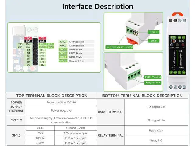 Alt view image 6 of 7 - Industrial 1-Ch ESP32-S3 WiFi Relay Module, Support RS485 and Bluetooth/WiFi Remote Control, Better for RS485 Modbus Industrial Modules or Sensors, Built-in Protection Circuits, Safe & Stable