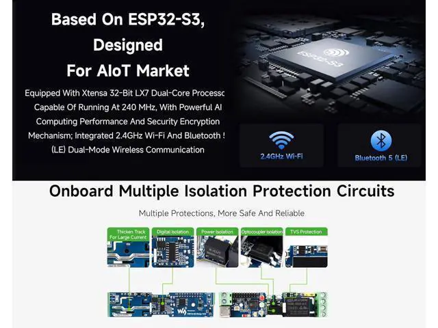 Alt view image 7 of 7 - Industrial 1-Ch ESP32-S3 WiFi Relay Module, Support RS485 and Bluetooth/WiFi Remote Control, Better for RS485 Modbus Industrial Modules or Sensors, Built-in Protection Circuits, Safe & Stable