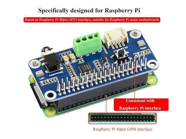 Alt view image 3 of 7 - WM8960 Audio HAT Compatible with Raspberry Pi 5/4B/3B+/3B/Pi Zero/Zero W/Pi Zero 2W/Zero 2WH/Pico W/Pico 2W, WM8960 Hi-Fi Sound Card HAT, Stereo CODEC, Hi-Fi Play/Record, Come with 8 5W Speaker