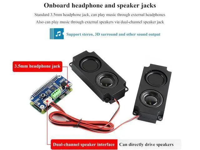 Alt view image 7 of 7 - WM8960 Audio HAT Compatible with Raspberry Pi 5/4B/3B+/3B/Pi Zero/Zero W/Pi Zero 2W/Zero 2WH/Pico W/Pico 2W, WM8960 Hi-Fi Sound Card HAT, Stereo CODEC, Hi-Fi Play/Record, Come with 8 5W Speaker