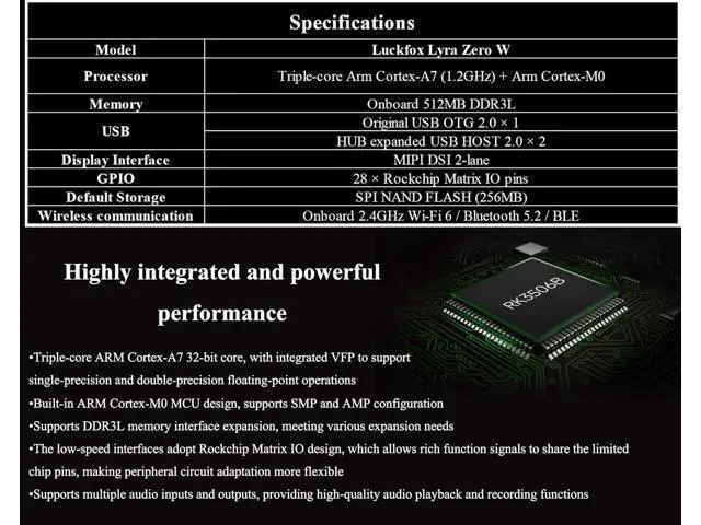 Alt view image 3 of 7 - Lyra Zero W Micro Linux Development Board Based On RK3506B Chip, Integrated with Triple-Core Arm Cortex-A7 and Arm Cortex-M0 Processors, Onboard WiFi 6 and BT Module, MIPI DSI 2-Lane Interface,etc.