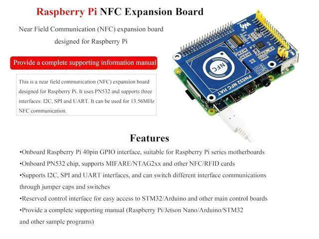 Alt view image 2 of 7 - PN532 NFC HAT Compatible with Raspberry Pi 5/ 4B/3B+/3B/2B/A+/Zero W/WH/Zero 2 W/Pico/Pico 2W, PN532 Chip, Support Multi NFC/RFID Cards, 13.56 MHz Band, I2C, SPI, and UART Interfaces