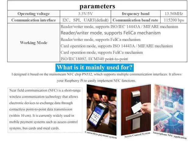 Alt view image 3 of 7 - PN532 NFC HAT Compatible with Raspberry Pi 5/ 4B/3B+/3B/2B/A+/Zero W/WH/Zero 2 W/Pico/Pico 2W, PN532 Chip, Support Multi NFC/RFID Cards, 13.56 MHz Band, I2C, SPI, and UART Interfaces