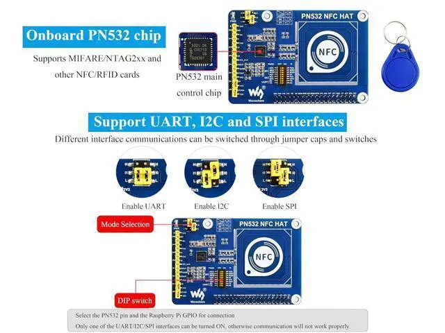 Alt view image 5 of 7 - PN532 NFC HAT Compatible with Raspberry Pi 5/ 4B/3B+/3B/2B/A+/Zero W/WH/Zero 2 W/Pico/Pico 2W, PN532 Chip, Support Multi NFC/RFID Cards, 13.56 MHz Band, I2C, SPI, and UART Interfaces