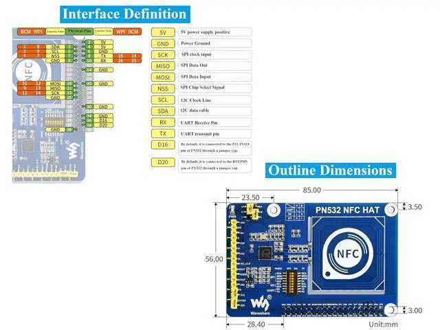 Alt view image 7 of 7 - PN532 NFC HAT Compatible with Raspberry Pi 5/ 4B/3B+/3B/2B/A+/Zero W/WH/Zero 2 W/Pico/Pico 2W, PN532 Chip, Support Multi NFC/RFID Cards, 13.56 MHz Band, I2C, SPI, and UART Interfaces