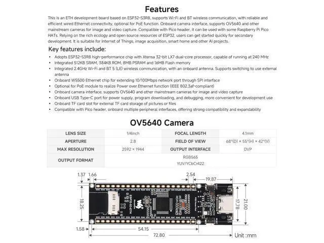 Alt view image 4 of 7 - ESP32-S3 ETH Development Board, 10/100Mbps RJ45 Ethernet Port, Wi-Fi & BT Support, 240MHz Dual Core Processor, Onboard Type-C Port and TF Card Slot, Board ONLY