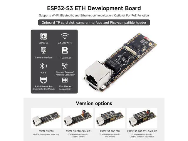 Alt view image 3 of 7 - ESP32-S3 ETH Development Board, 10/100Mbps RJ45 Ethernet Port, Wi-Fi & BT Support, 240MHz Dual Core Processor, Onboard Type-C Port and TF Card Slot, Board ONLY