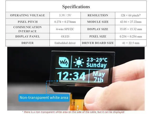 Alt view image 4 of 7 - 1.51inch Transparent OLED Compatible with Raspberry Pi 5/4B/3B+/3B/A+/Pi Zero W/Pi Zero 2W, 128 x 64 Resolution, SPI/I2C Interfaces, Embedded Independent Driver Chip, Light Blue Color Display