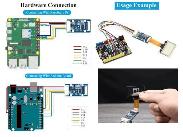 Alt view image 6 of 7 - 1.51inch Transparent OLED Compatible with Raspberry Pi 5/4B/3B+/3B/A+/Pi Zero W/Pi Zero 2W, 128 x 64 Resolution, SPI/I2C Interfaces, Embedded Independent Driver Chip, Light Blue Color Display