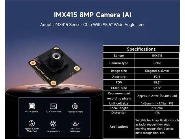 Alt view image 2 of 7 - IMX415 8MP Camera Module, Compatible with Raspberry Pi 5 / 4B+ / 3B+ / 3B/ Zero Series/Zero 2W Series Boards, Suitable for AI Applications-Facial Recognition, Road Marking Recognition, etc