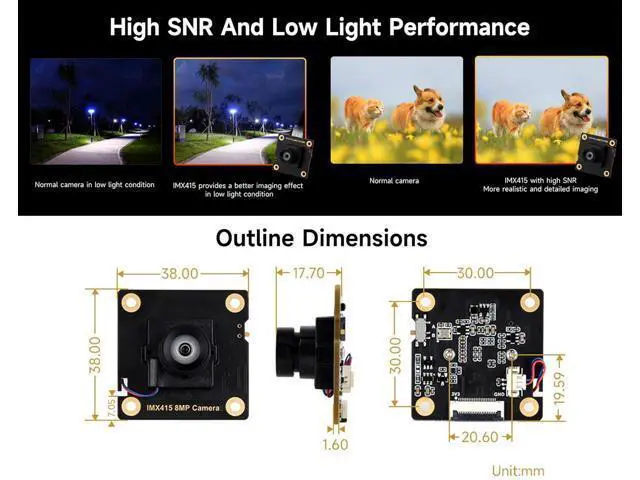 Alt view image 4 of 7 - IMX415 8MP Camera Module, Compatible with Raspberry Pi 5 / 4B+ / 3B+ / 3B/ Zero Series/Zero 2W Series Boards, Suitable for AI Applications-Facial Recognition, Road Marking Recognition, etc