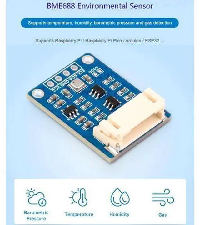 Alt view image 2 of 7 - BME688 Environmental Sensor with AI Function, Supports Temperature/Humidity/Barometric Pressure/Gas Detection, I2C and SPI, Support Raspberry Pi/Raspberry Pi Pico/Arduino / ESP32,etc.