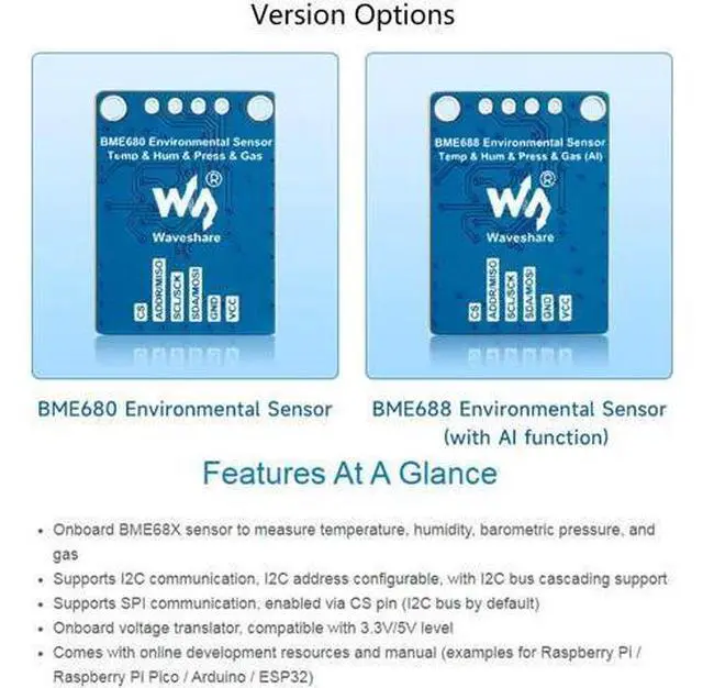 Alt view image 3 of 7 - BME688 Environmental Sensor with AI Function, Supports Temperature/Humidity/Barometric Pressure/Gas Detection, I2C and SPI, Support Raspberry Pi/Raspberry Pi Pico/Arduino / ESP32,etc.