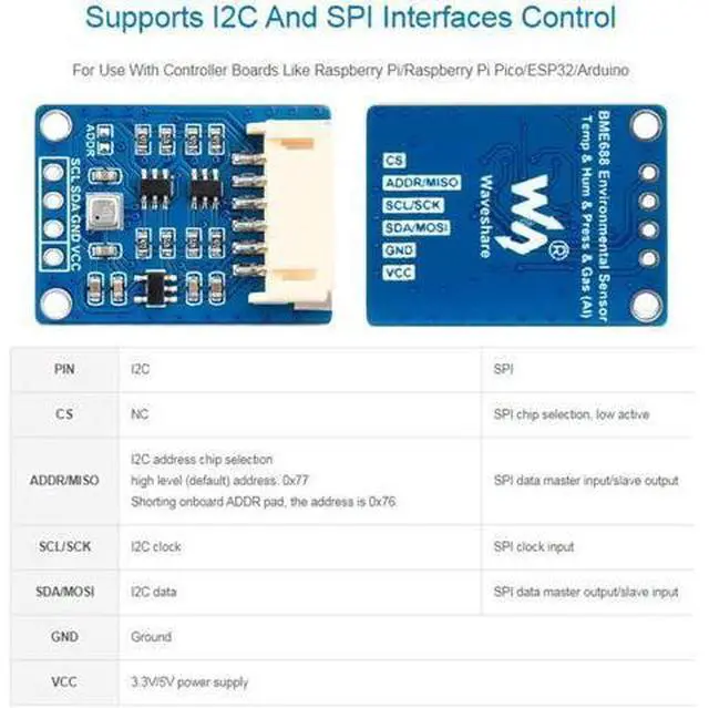 Alt view image 4 of 7 - BME688 Environmental Sensor with AI Function, Supports Temperature/Humidity/Barometric Pressure/Gas Detection, I2C and SPI, Support Raspberry Pi/Raspberry Pi Pico/Arduino / ESP32,etc.