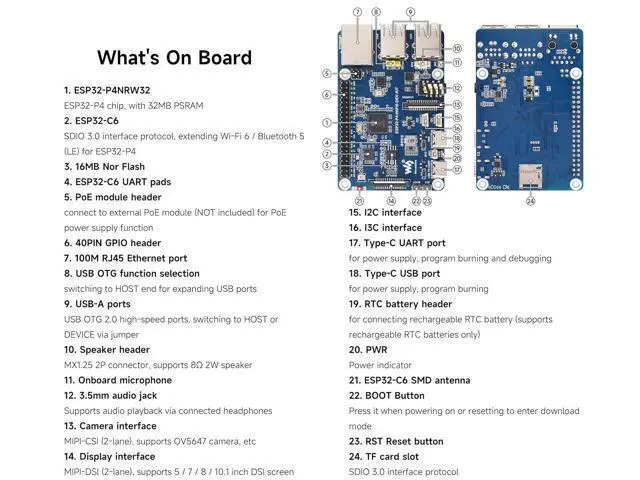 Alt view image 4 of 7 - ESP32-P4-WIFI6-DEV-KIT Dev Board, Based On ESP32-P4 and ESP32-C6, Supports Wi-Fi 6 and Bluetooth 5 / BLE 5, Rich Human-Machine Interfaces, Supports AI Speech Interaction, Comes with Speaker