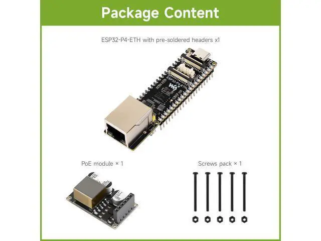 Alt view image 2 of 7 - ESP32-P4-ETH High-Performance Development Board, Based On ESP32-P4, with 100 Mbps RJ45 Ethernet Port, with Pre-Solder Pin Headers, Bundle with a PoE Module, 3 Items