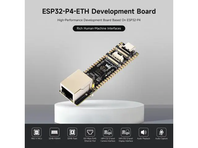 Alt view image 3 of 7 - ESP32-P4-ETH High-Performance Development Board, Based On ESP32-P4, with 100 Mbps RJ45 Ethernet Port, with Pre-Solder Pin Headers, Bundle with a PoE Module, 3 Items