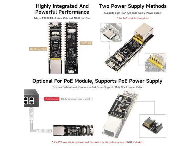 Alt view image 7 of 7 - ESP32-P4-ETH High-Performance Development Board, Based On ESP32-P4, with 100 Mbps RJ45 Ethernet Port, with Pre-Solder Pin Headers, Bundle with a PoE Module, 3 Items