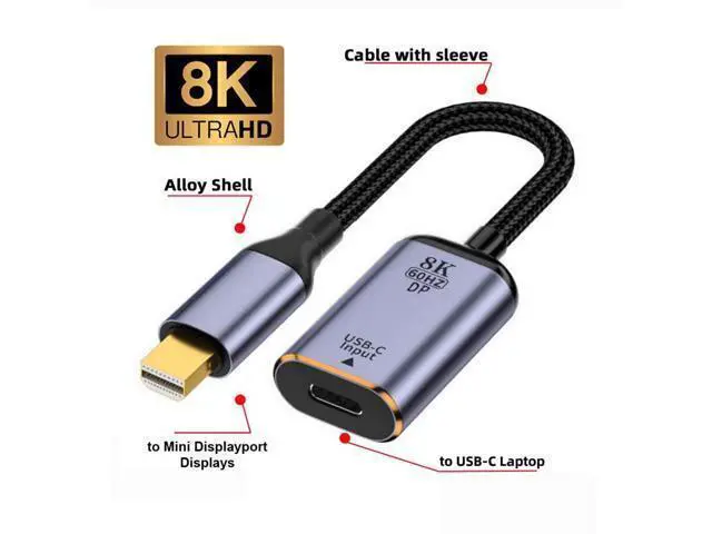 Alt view image 4 of 5 - USB C to Mini Displayport Cable,USB Type C Female Input to Mini Displayport 1.4 Male Output HDTV Cable 8K@60hz 4K@120hz for Tablet Phone Laptop