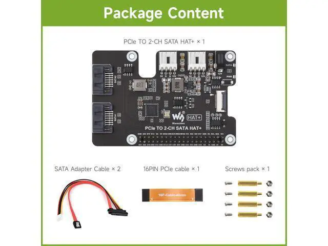 Alt view image 2 of 5 - PCIe to 2-Ch SATA Adapter, Compatible with Raspberry Pi 5, Supports SATA Hard Drive Protocol, Onboard Dual LED Indicators and EEPROM, HAT + Standard, Driver-Free, Plug and Play