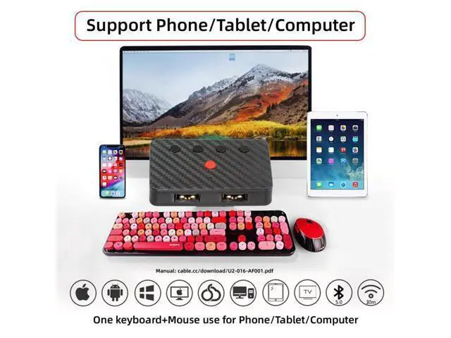 Alt view image 2 of 7 - Dual Port USB to Bluetooth 5.3 Adapter with 2.4G Receiver for Conversion Wired Keyboard and Mouse to Wireless for Phone/Tablet/Computer