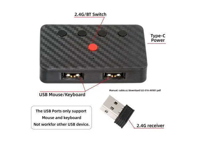 Alt view image 3 of 7 - Dual Port USB to Bluetooth 5.3 Adapter with 2.4G Receiver for Conversion Wired Keyboard and Mouse to Wireless for Phone/Tablet/Computer