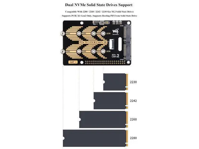Alt view image 5 of 7 - PCIe to 2-CH M.2 HAT Adapter for Raspberry Pi 5, 2-CH NVMe M.2 Solid State Drive Adapter Pi 5 NVMe HAT Support 2280/2260 / 2242/2230 Size NVMe M.2 SSD, 5Gbps Data Rate, High-Speed Reading/Writing
