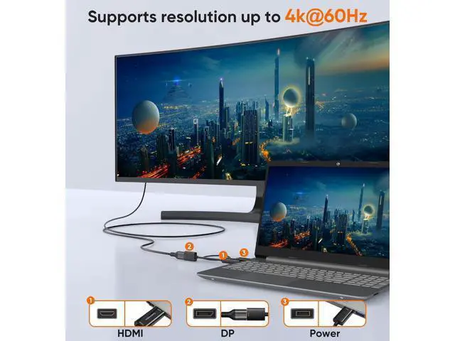 Alt view image 2 of 7 - HDMI to DisplayPort Adapter with USB Power, 4K X 2K@60Hz HDMI Male to DP Female Adapter Compliant with Xbox One/PS4/PS5