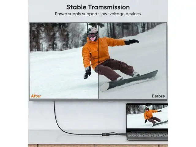 Alt view image 5 of 7 - HDMI to DisplayPort Adapter with USB Power, 4K X 2K@60Hz HDMI Male to DP Female Adapter Compliant with Xbox One/PS4/PS5