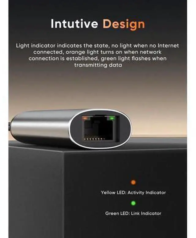 Alt view image 4 of 5 - 5Gbps USB C to Ethernet Adapter, 5Gbps Type C to RJ45 Network LAN Internet Adapter Compatible with MacBook, XPS, Thunderbolt 5/4/3, Other USB-C Devices